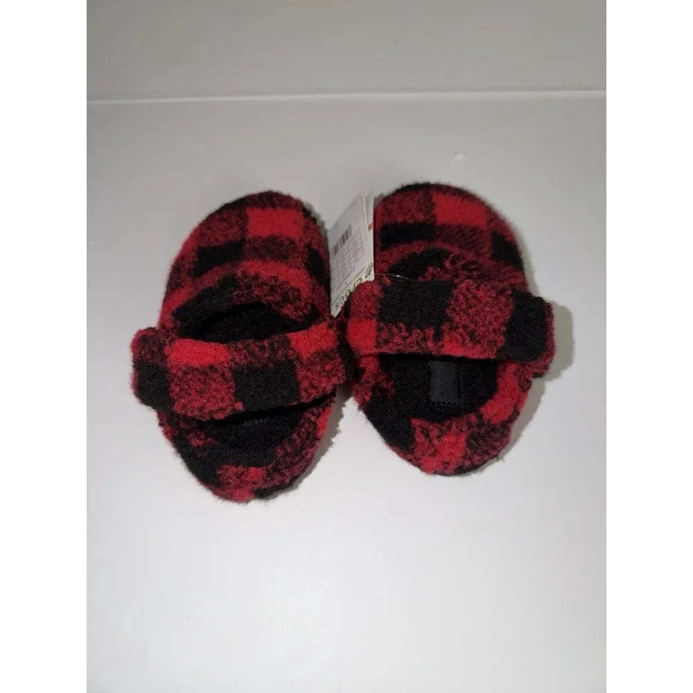 Crocs Kids 13 Classic Cozzzy Slipper Black Red Plaid Fuzzy Slip-On Checkered NWT